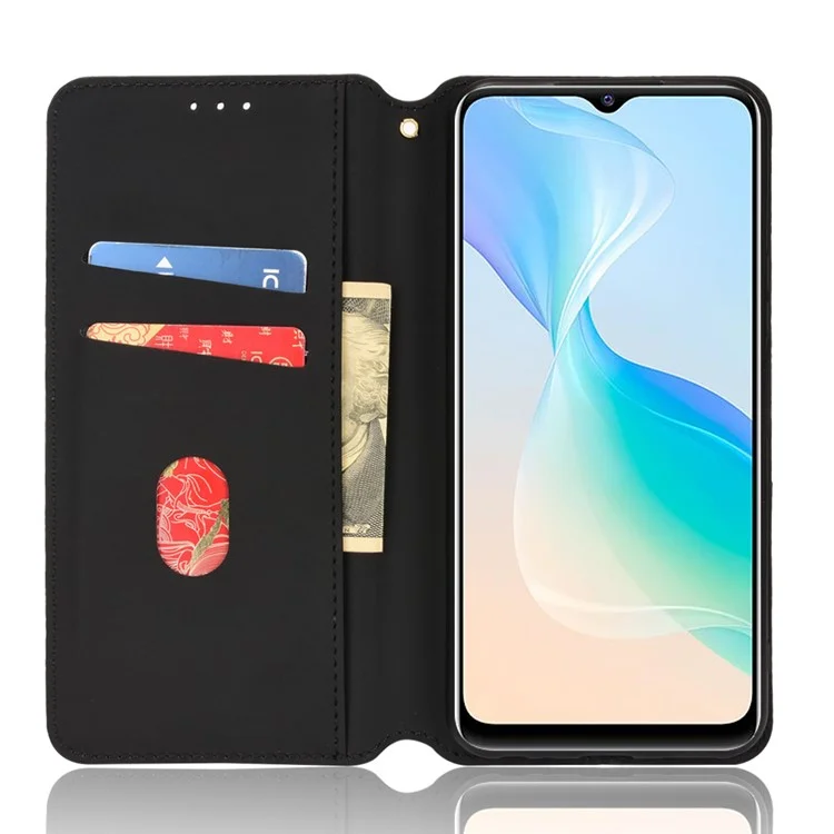 Capa de Telefone Protetora com Padrão Rombóide 3D Impresso, Couro PU Resistente a Arranhões + TPU para vivo Y33s 4G / Y21 / Y21s / Y32 4G / Y21t 4G / Y21e 4G / Y21a 4G / Y21G / T1X 4G / Y33t - Prata