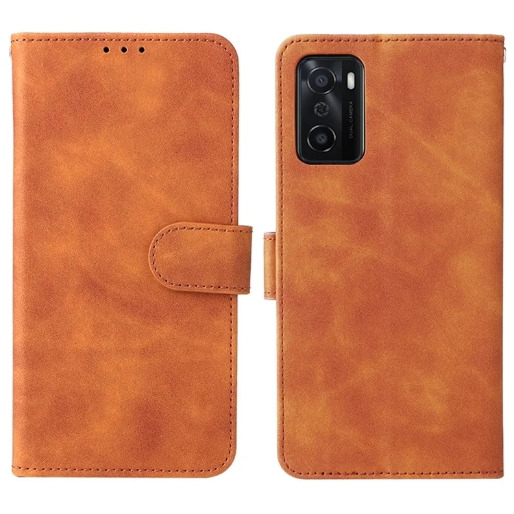 Ощущение кожи Pu Leather + TPU Folio Flip Wallet Stand Phone Cover Case для Oppo A55s 5G - Коричневый
