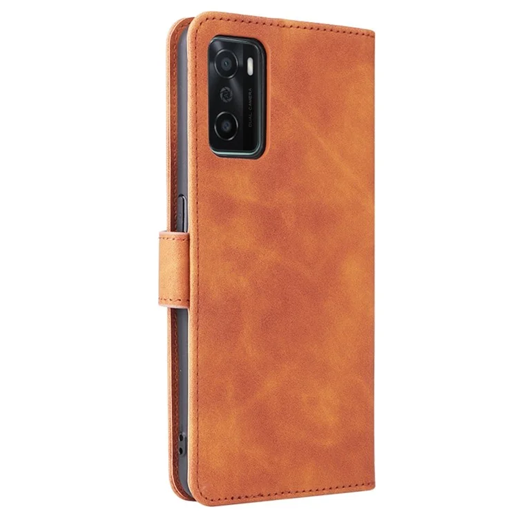 Ощущение кожи Pu Leather + TPU Folio Flip Wallet Stand Phone Cover Case для Oppo A55s 5G - Коричневый