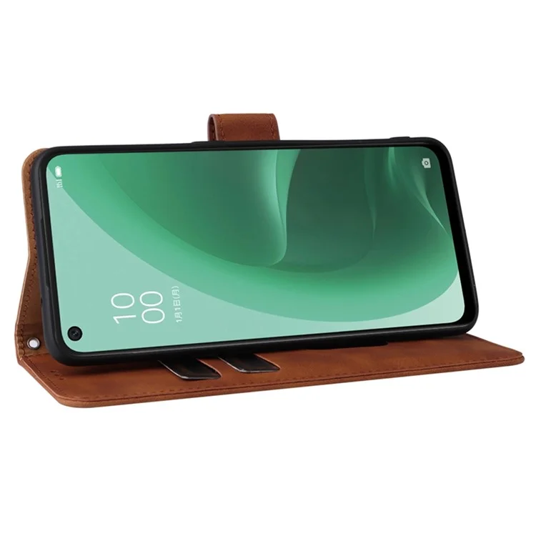 Ощущение кожи Pu Leather + TPU Folio Flip Wallet Stand Phone Cover Case для Oppo A55s 5G - Коричневый