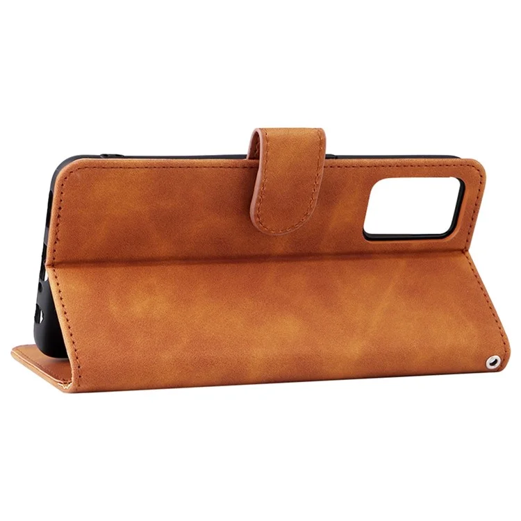 Ощущение кожи Pu Leather + TPU Folio Flip Wallet Stand Phone Cover Case для Oppo A55s 5G - Коричневый