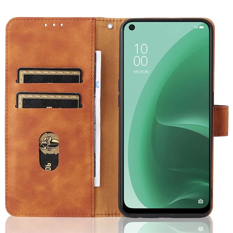 Ощущение кожи Pu Leather + TPU Folio Flip Wallet Stand Phone Cover Case для Oppo A55s 5G - Коричневый