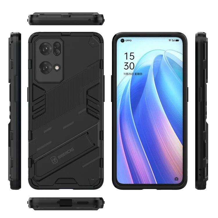 Прочный чехол из поликарбоната и противоударного TPU с подставкой для Oppo Reno7 Pro 5G - черный
