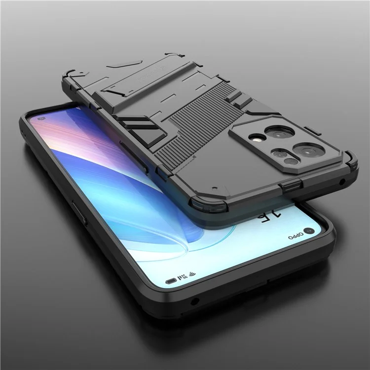 Прочный чехол из поликарбоната и противоударного TPU с подставкой для Oppo Reno7 Pro 5G - черный