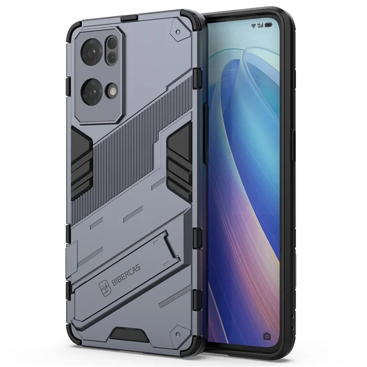Coque de protection PC dur résistant aux rayures avec protection anti-choc TPU et support pour Oppo Reno7 Pro 5G - Bleu foncé