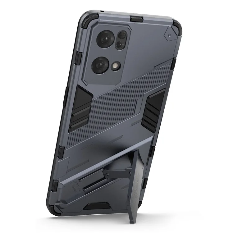 Coque de protection PC dur résistant aux rayures avec protection anti-choc TPU et support pour Oppo Reno7 Pro 5G - Bleu foncé