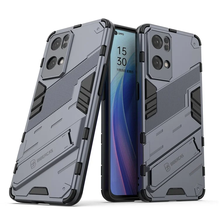 Coque de protection PC dur résistant aux rayures avec protection anti-choc TPU et support pour Oppo Reno7 Pro 5G - Bleu foncé