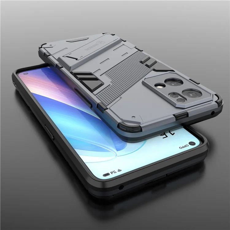 Coque de protection PC dur résistant aux rayures avec protection anti-choc TPU et support pour Oppo Reno7 Pro 5G - Bleu foncé
