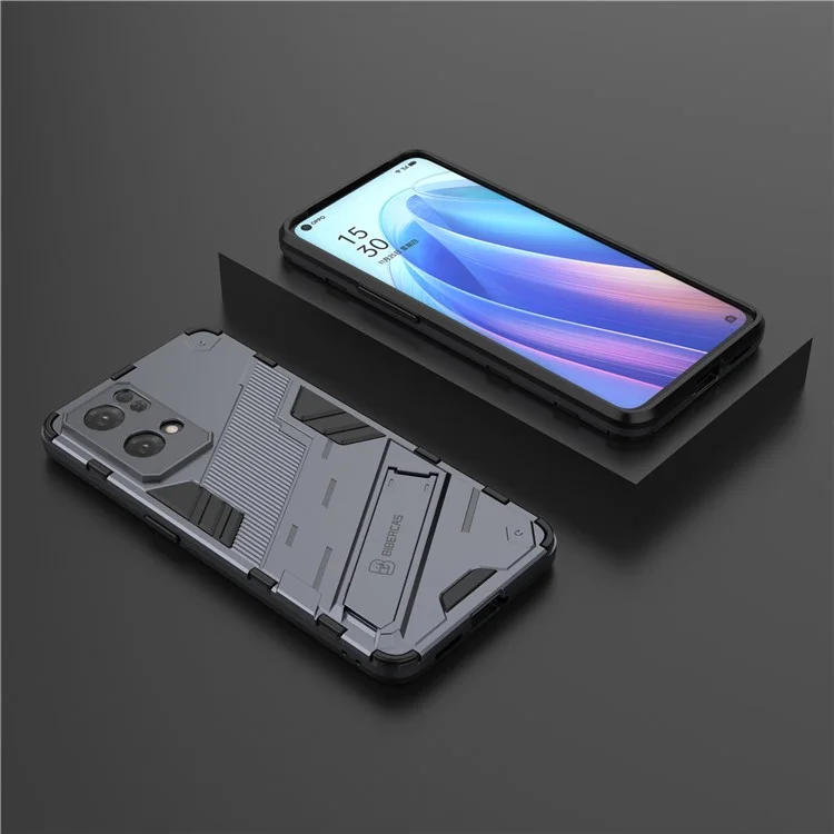 Coque de protection PC dur résistant aux rayures avec protection anti-choc TPU et support pour Oppo Reno7 Pro 5G - Bleu foncé