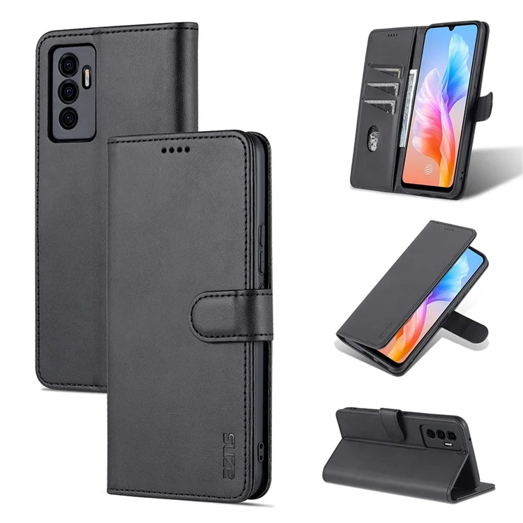 AZNS Full Body Protection PU Portafoglio In Pelle Puling Custodia Protettiva Per Telefono Per Vivo S10E / V23E 4G - NERO