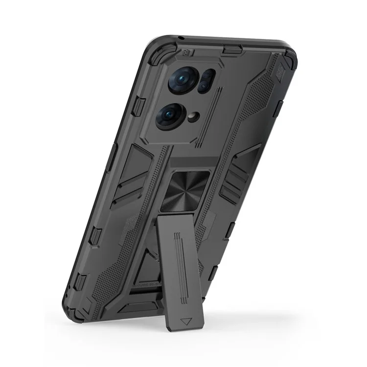 Dual-Layer Soft Flexible TPU Hard PC Anti-Slip Protective Phone Case with Kickstand for Oppo Reno7 Pro 5G - Black