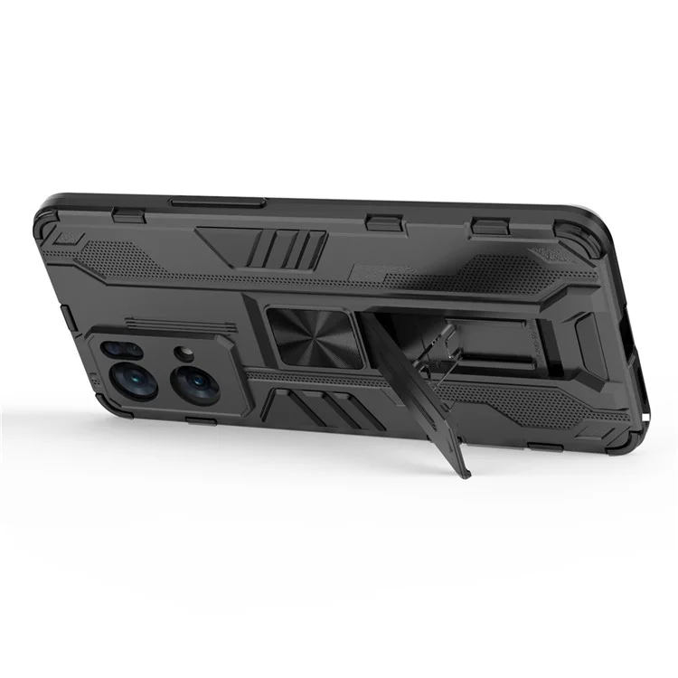 Двухслойный мягкий гибкий TPU-чехол с жестким PC-покрытием и противоскользящей защитой с подставкой для Oppo Reno7 Pro 5G - черный