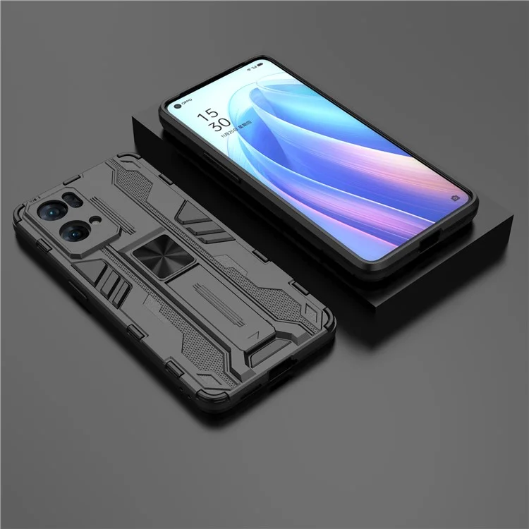 Dual-Layer Soft Flexible TPU Hard PC Anti-Slip Protective Phone Case with Kickstand for Oppo Reno7 Pro 5G - Black