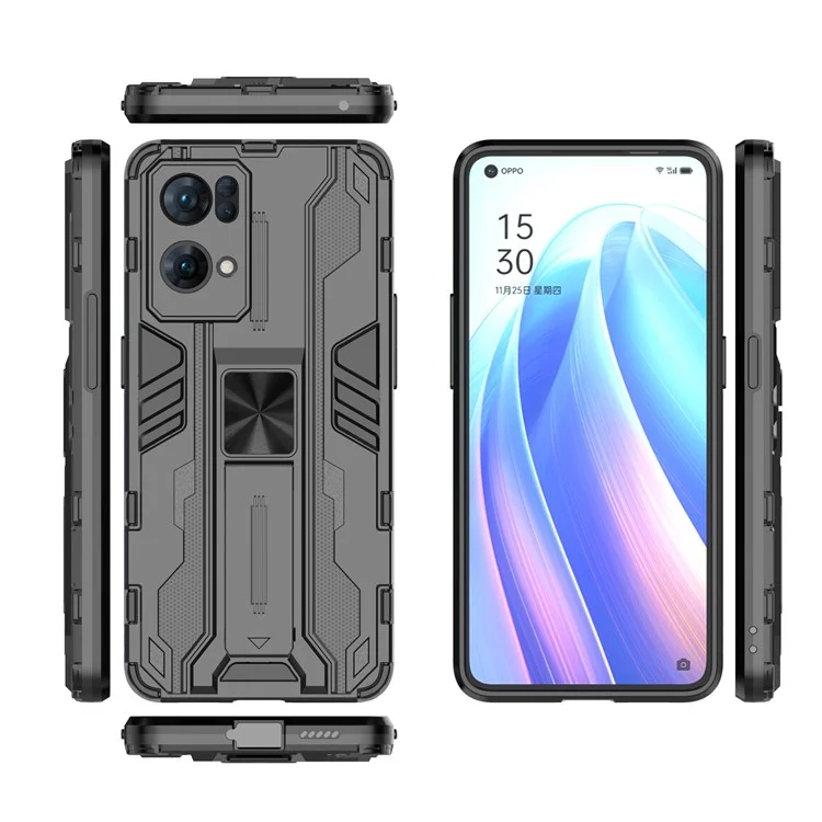 Dual-Layer Soft Flexible TPU Hard PC Anti-Slip Protective Phone Case with Kickstand for Oppo Reno7 Pro 5G - Black