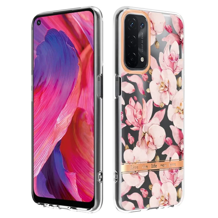 Serie LB5 Custodia per telefono con motivo floreale anti-impronta, antigraffio, IMD IML Rivestimento placcato TPU per Oppo A74 5G/A93 5G/A54 5G/A93s 5G - HC005 Gardenia Rosa 