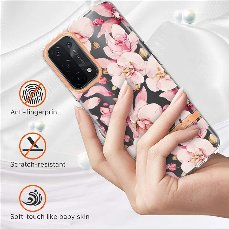 Serie LB5 Custodia per telefono con motivo floreale anti-impronta, antigraffio, IMD IML Rivestimento placcato TPU per Oppo A74 5G/A93 5G/A54 5G/A93s 5G - HC005 Gardenia Rosa 