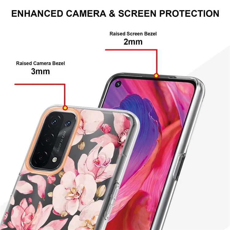 Serie LB5 Custodia per telefono con motivo floreale anti-impronta, antigraffio, IMD IML Rivestimento placcato TPU per Oppo A74 5G/A93 5G/A54 5G/A93s 5G - HC005 Gardenia Rosa 
