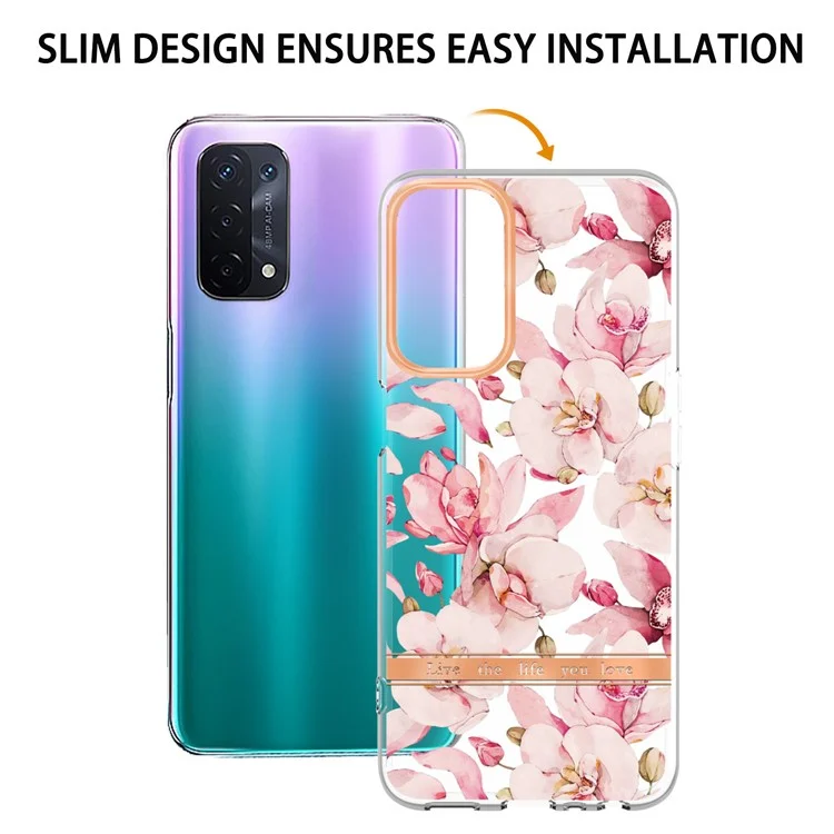 Serie LB5 Custodia per telefono con motivo floreale anti-impronta, antigraffio, IMD IML Rivestimento placcato TPU per Oppo A74 5G/A93 5G/A54 5G/A93s 5G - HC005 Gardenia Rosa 