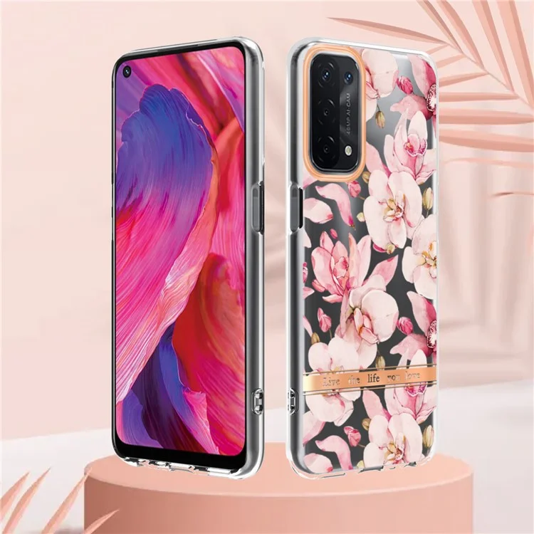 Serie LB5 Custodia per telefono con motivo floreale anti-impronta, antigraffio, IMD IML Rivestimento placcato TPU per Oppo A74 5G/A93 5G/A54 5G/A93s 5G - HC005 Gardenia Rosa 