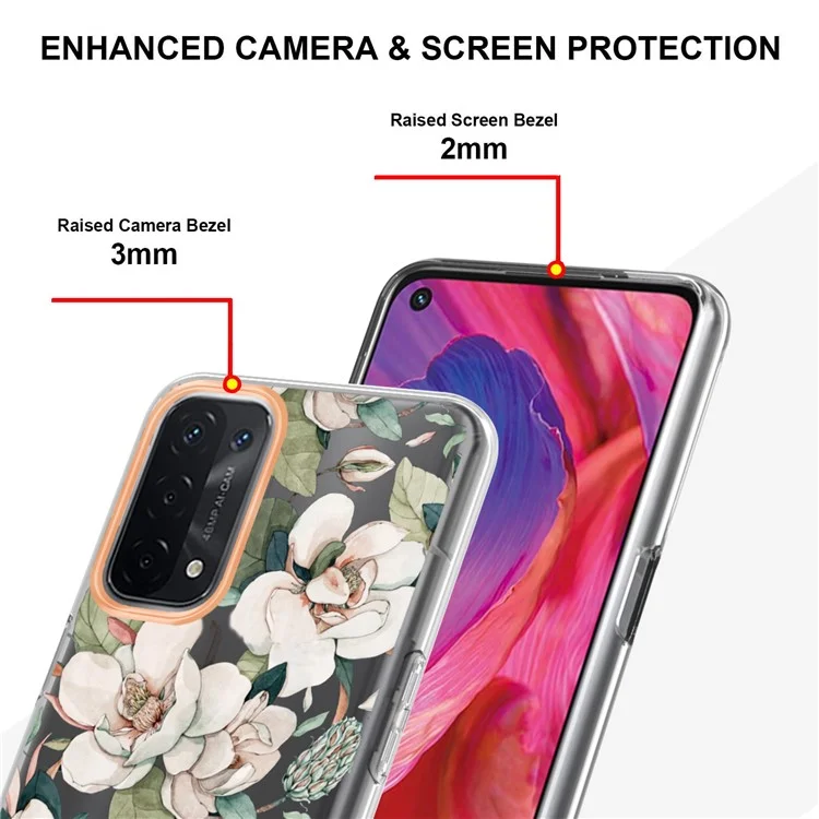 Capa de Telefone LB5 Series Flower Pattern Fingerprint-free Anti-scratch IMD IML Electroplating TPU Shell para Oppo A74 5G/A93 5G/A54 5G/A93s 5G - HC001 Green Gardenia