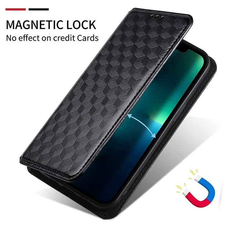 Schutzhülle Stoßdämpfe Rhombus Muster Imprited Mobiltelefonkoffer PU Leder + TPU Phone Case Mit Stand Wallet Für Oppo Find X3 Pro / X3 Finden - Schwarz