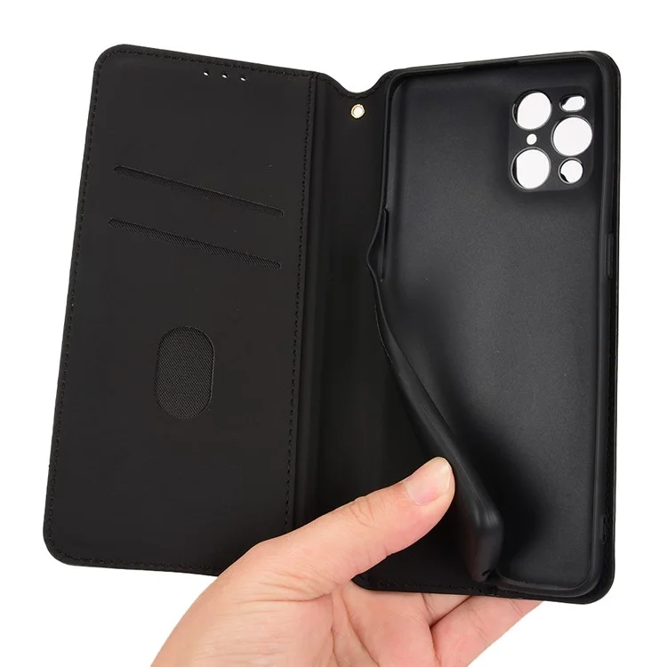 Schutzhülle Stoßdämpfe Rhombus Muster Imprited Mobiltelefonkoffer PU Leder + TPU Phone Case Mit Stand Wallet Für Oppo Find X3 Pro / X3 Finden - Schwarz