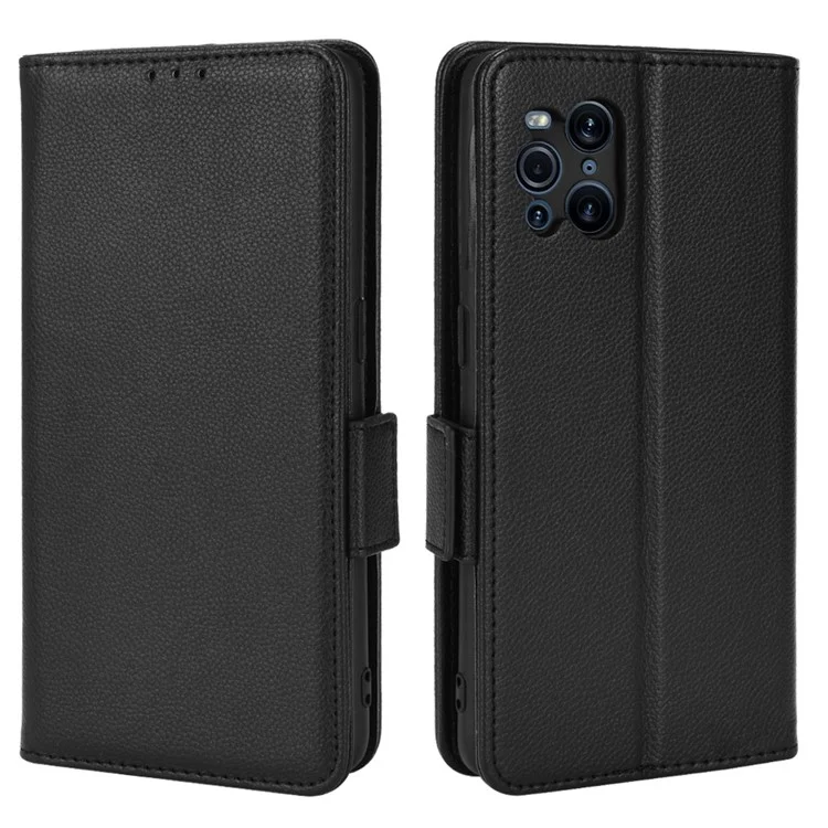 Custodia a portafoglio in pelle PU con texture a litchi, con protezione antiurto in TPU per Oppo Find X3 / Find X3 Pro - Nero 