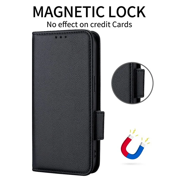 Custodia a portafoglio in pelle PU con texture a litchi, con protezione antiurto in TPU per Oppo Find X3 / Find X3 Pro - Nero 