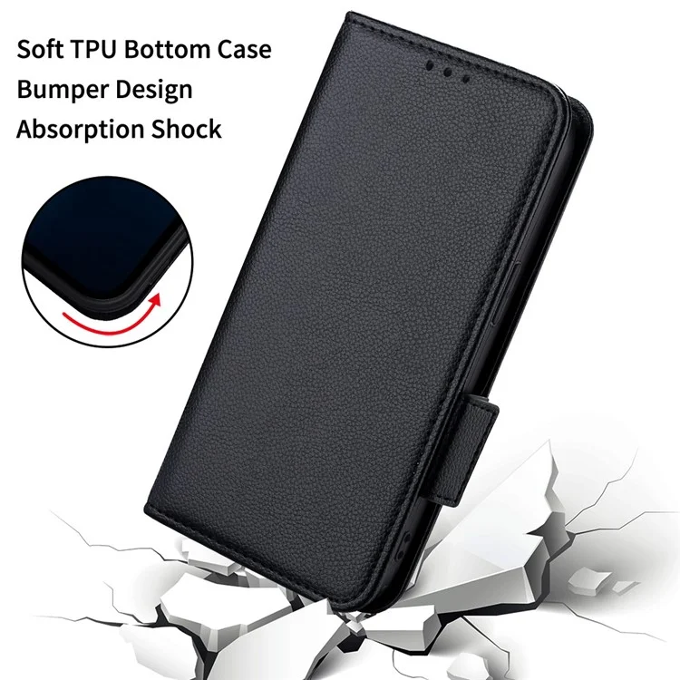Custodia a portafoglio in pelle PU con texture a litchi, con protezione antiurto in TPU per Oppo Find X3 / Find X3 Pro - Nero 