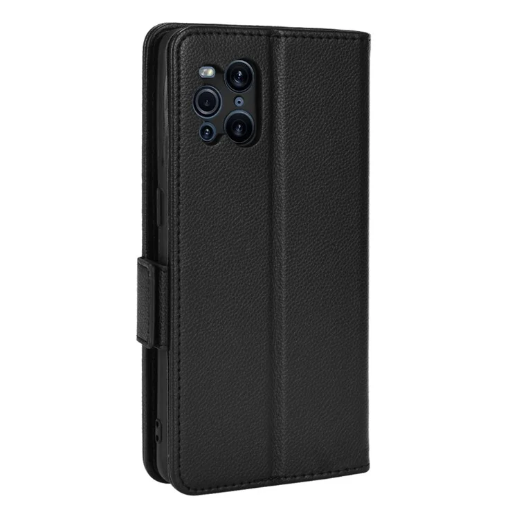 Custodia a portafoglio in pelle PU con texture a litchi, con protezione antiurto in TPU per Oppo Find X3 / Find X3 Pro - Nero 