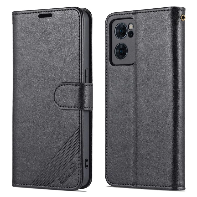 AZNS Textured PU Leather Flip Folio Book Stand Phone Case TPU Shockproof Folio Cover with Wallet for Oppo Reno7 SE 5G - Black