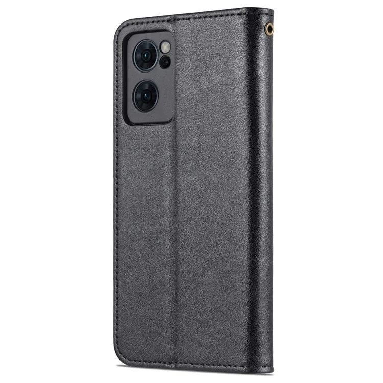 Azns Textured PU Leather Flip Follio Book Stand Case TPU Copertina di Folio Anti -shock Con Portafoglio Per Oppo Reno7 SE 5G - Nero