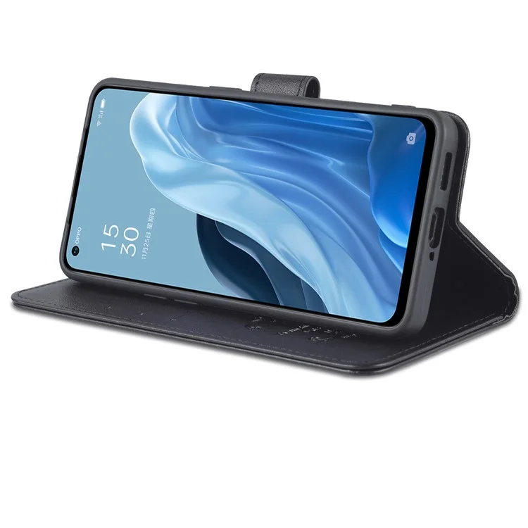 Azns Textured PU Leather Flip Follio Book Stand Case TPU Copertina di Folio Anti -shock Con Portafoglio Per Oppo Reno7 SE 5G - Nero