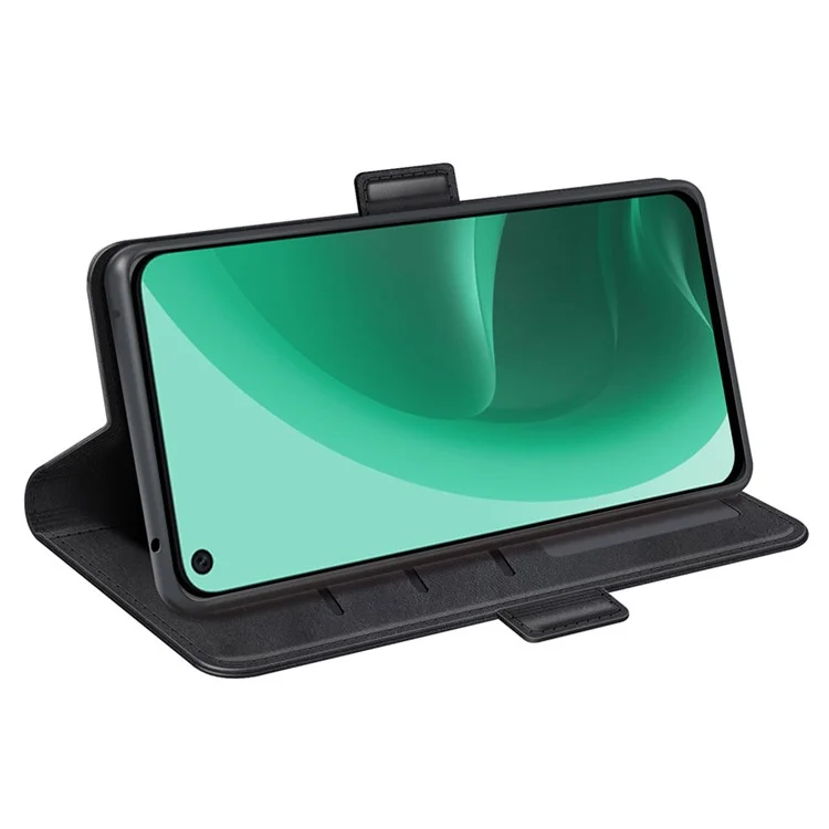 Klappständer Strukturierte PU Leder Brieftasche Flip Cover TPU Innenschale Mit Magnetischen Doppelverschlüssen Für Oppo A55s 5g - Schwarz