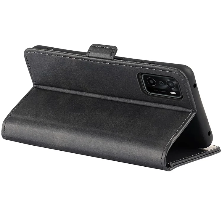 Klappständer Strukturierte PU Leder Brieftasche Flip Cover TPU Innenschale Mit Magnetischen Doppelverschlüssen Für Oppo A55s 5g - Schwarz