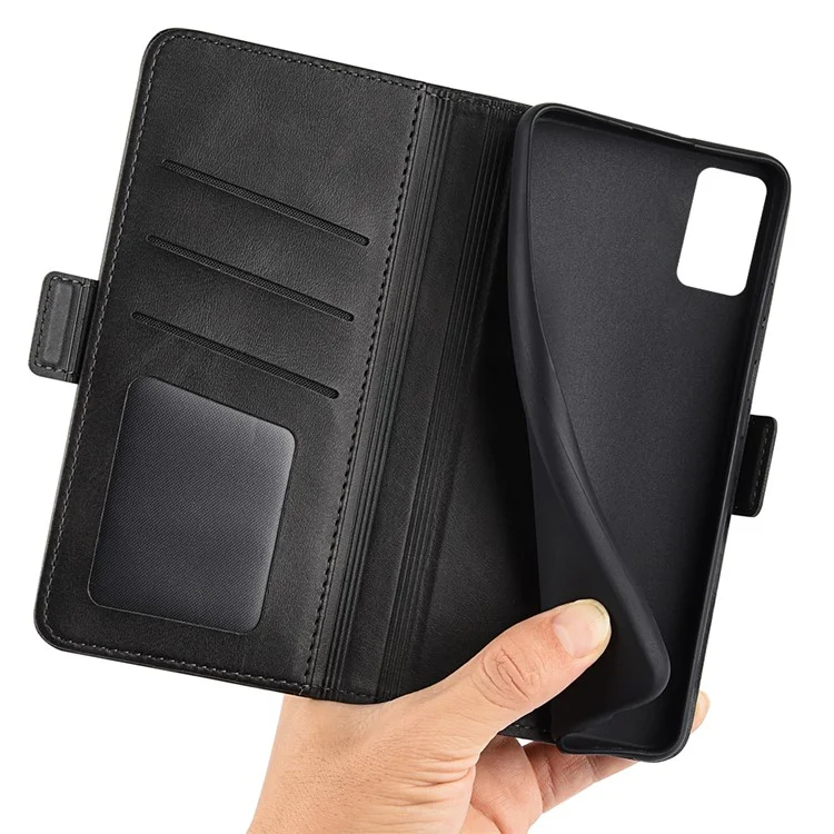 Klappständer Strukturierte PU Leder Brieftasche Flip Cover TPU Innenschale Mit Magnetischen Doppelverschlüssen Für Oppo A55s 5g - Schwarz