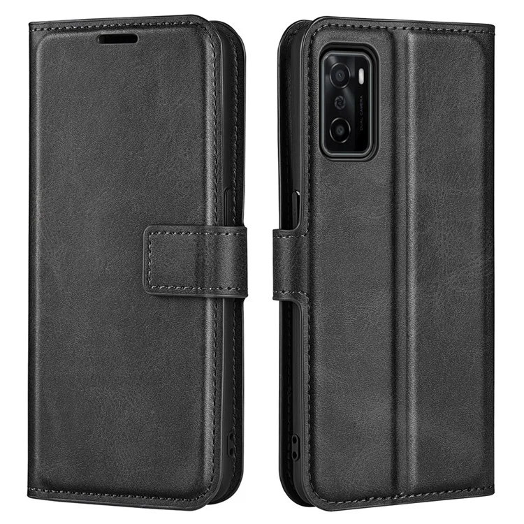 Para Oppo A55s 5G Texture PU Cuero de Cuero Puente de la Billetera Soft Tpu Tpu Shock -proflip Case - Negro