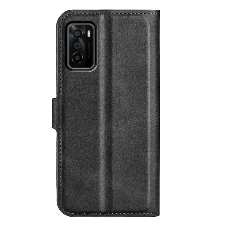 Para Oppo A55s 5G Texture PU Cuero de Cuero Puente de la Billetera Soft Tpu Tpu Shock -proflip Case - Negro