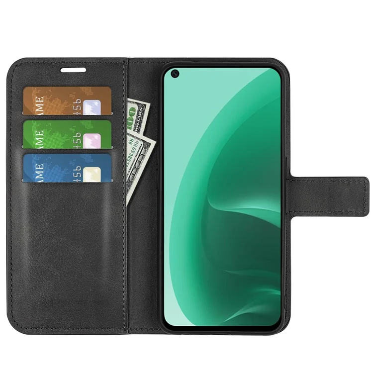 Para Oppo A55s 5G Texture PU Cuero de Cuero Puente de la Billetera Soft Tpu Tpu Shock -proflip Case - Negro