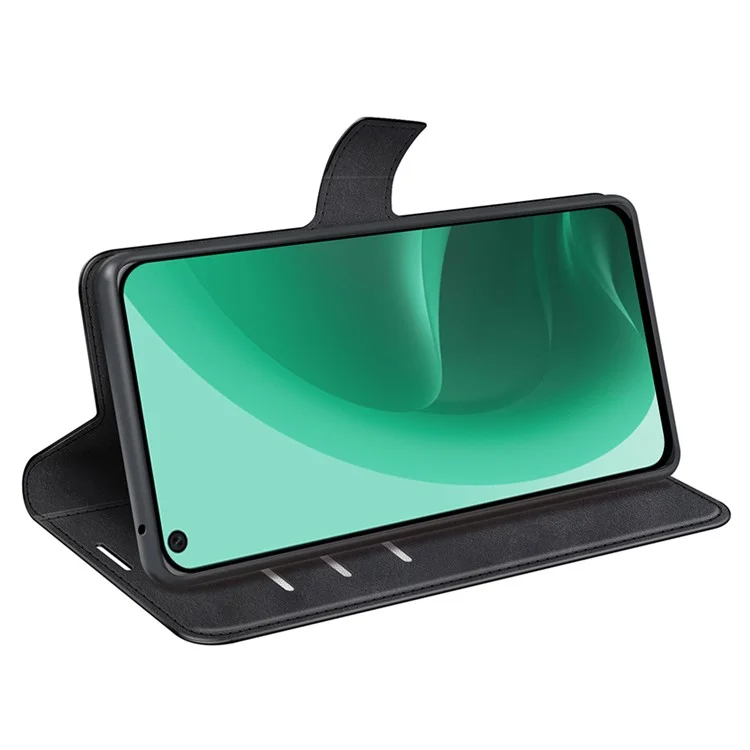Para Oppo A55s 5G Texture PU Cuero de Cuero Puente de la Billetera Soft Tpu Tpu Shock -proflip Case - Negro