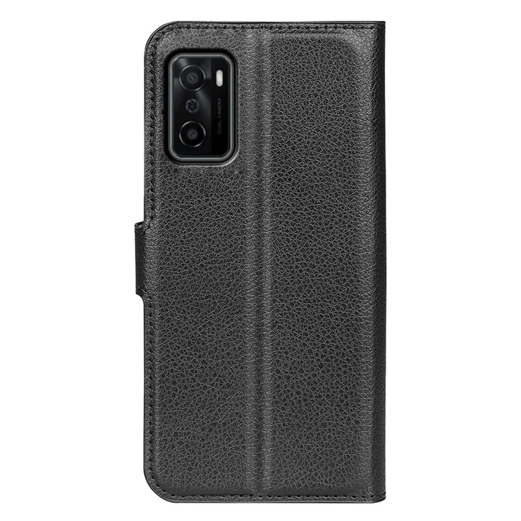 Für OPPO A55s 5G Litchi Textur Magnetpu Leder Brieftasche Schockdichte TPU Innere Shell Mit Ständer - Schwarz