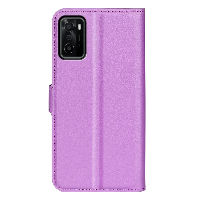 For OPPO A55s 5G Litchi Texture Magnetic PU Leather Wallet Case Shockproof TPU Inner Shell with Stand - Purple
