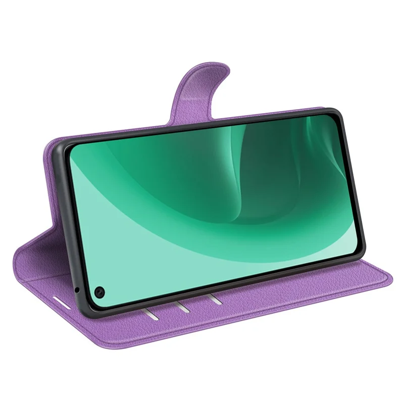 For OPPO A55s 5G Litchi Texture Magnetic PU Leather Wallet Case Shockproof TPU Inner Shell with Stand - Purple