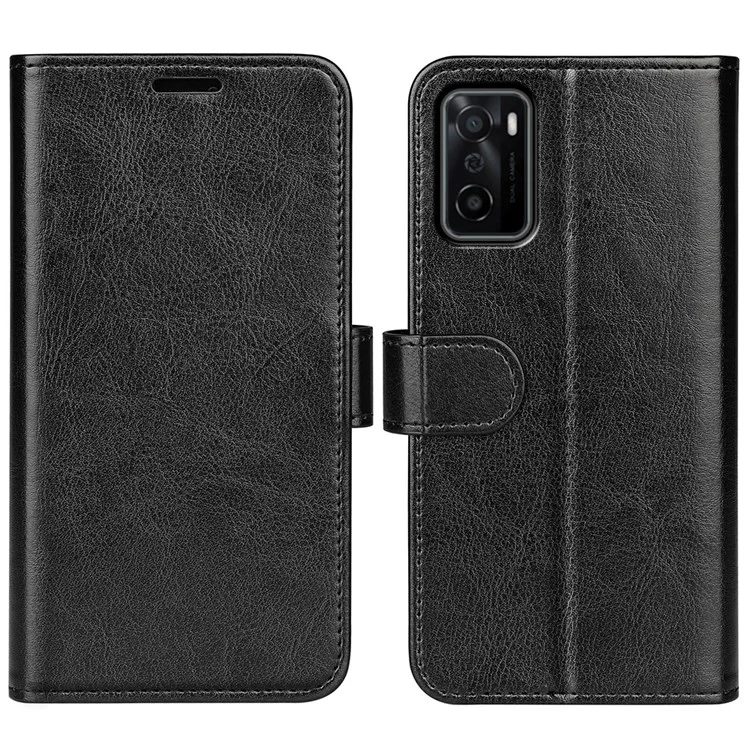 Para Oposição A55s 5g Crazy Horse Textura PU Couro Casa de Couro Flip Caixa de Telefone Interior TPU Stand Stand Cover - Preto