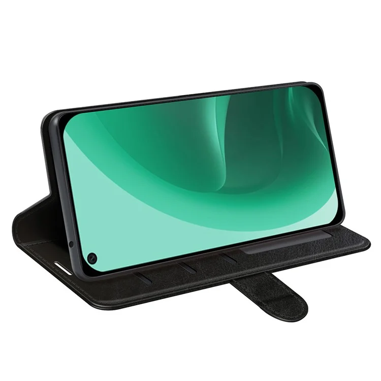 Para Oposição A55s 5g Crazy Horse Textura PU Couro Casa de Couro Flip Caixa de Telefone Interior TPU Stand Stand Cover - Preto