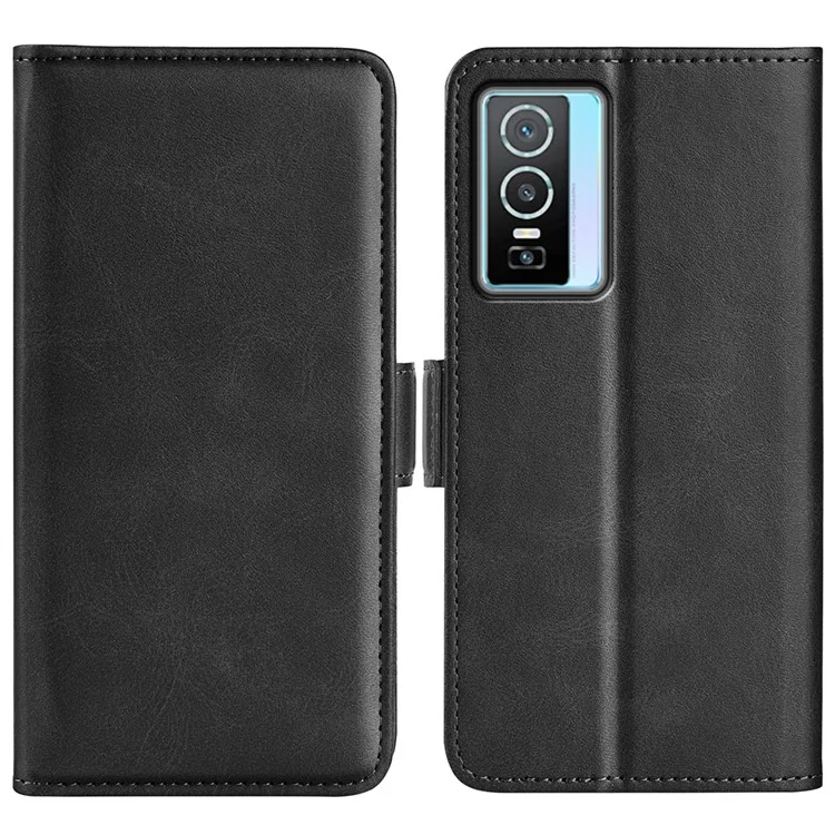 Pour vivo Y76 5G / Y76s 5G / Y74s Dual Magnetic Flap Textured PU Leather Wallet Case Folding Stand TPU Inner Shell - Noir