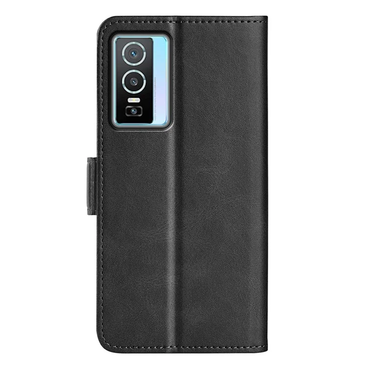 Pour vivo Y76 5G / Y76s 5G / Y74s Dual Magnetic Flap Textured PU Leather Wallet Case Folding Stand TPU Inner Shell - Noir