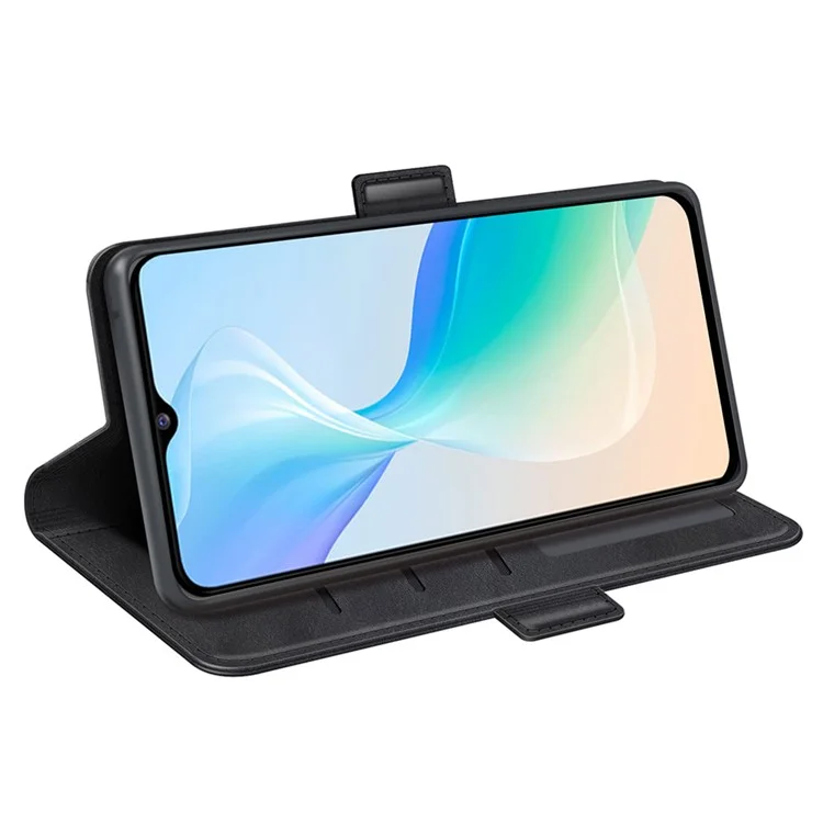 Pour vivo Y76 5G / Y76s 5G / Y74s Dual Magnetic Flap Textured PU Leather Wallet Case Folding Stand TPU Inner Shell - Noir