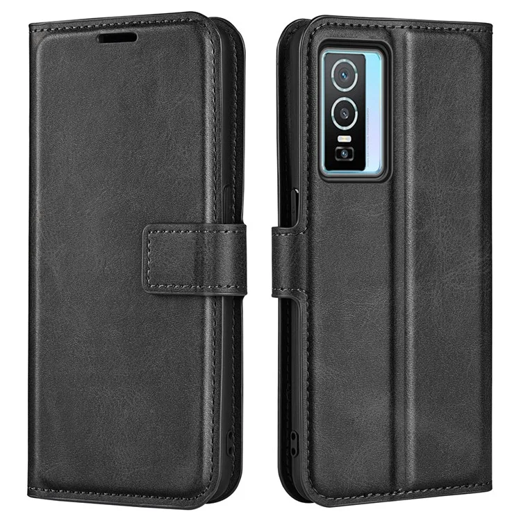 Für vivo Y76 5G / Y76s 5G / Y74s PU-Leder-Flip-Case-Brieftasche Stand TPU-Stoßschutz Schutzhülle - Schwarz