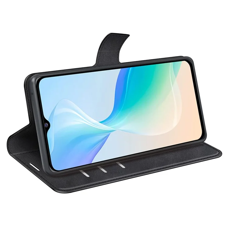 Für vivo Y76 5G / Y76s 5G / Y74s PU-Leder-Flip-Case-Brieftasche Stand TPU-Stoßschutz Schutzhülle - Schwarz